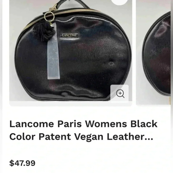 Lancome Paris Womens Black Color Patent Vegan Leather Zip Around Bag - Picture 10 of 10